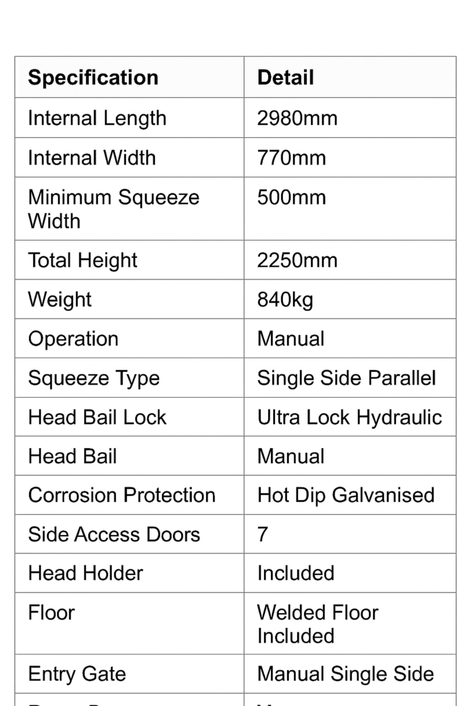 HDX900 Cattle Crush Specifications