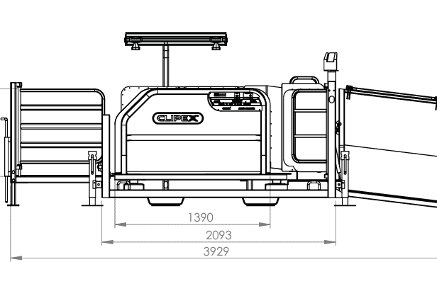 Technical side dimensions and layout drawing of the Clipex Sheep Auto Drafter.