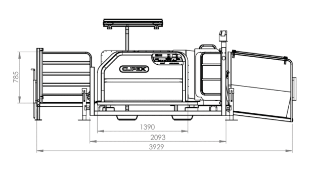 Technical side dimensions and layout drawing of the Clipex Sheep Auto Drafter.
