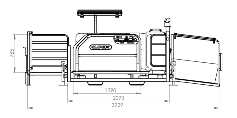 Technical side dimensions and layout drawing of the Clipex Sheep Auto Drafter.