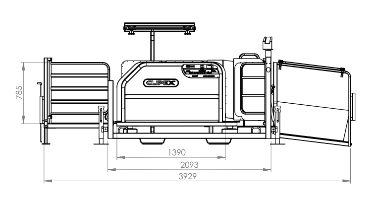 Technical side dimensions and layout drawing of the Clipex Sheep Auto Drafter.