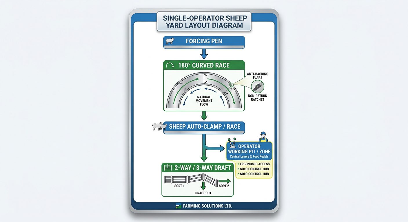 One-Person Handling Single operator sheep yard layout diagram